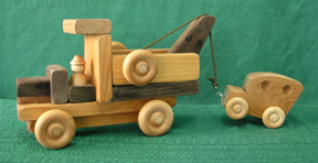 Handmade Wood Toy Tow Truck with Car D and ME Toys